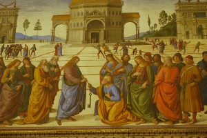 Das Fresko der Schlüsselübergabe an Petrus (Perugino)
