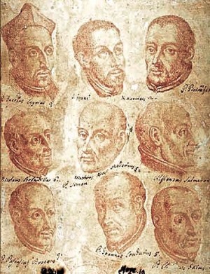 Die Gründer des Jesuitenordens, Ignatius oben links, Faber oben rechts, dazwischen Franz Xaver
