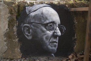 Papst Franziskus Grafiti, "Abode of Chaos" Museum für Gegenwartskunst in Saint-Romain-au-Mont-d'Or, Rhône-Alpes, Frankreich