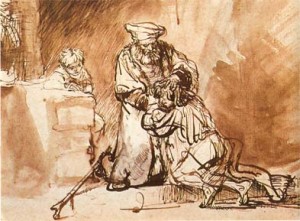 Zeichnung von Rembrandt: Der verlorene Sohn