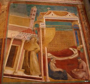 Fresko in der Oberkirche von Assisi: Franziskus stützt die Kirche